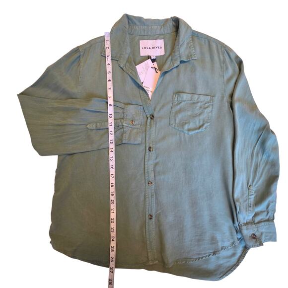Lola River Barry V-Neck Button Front Shirt Blouse NWT LR1027 Chambray Feel sz L - Picture 5 of 9